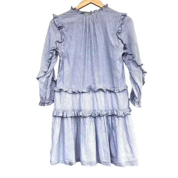 Ulla Johnson Essie Dress Gris/Grey Ruffled Lace-Up Tassels Hand-Stitching Size 2 - Picture 4 of 8